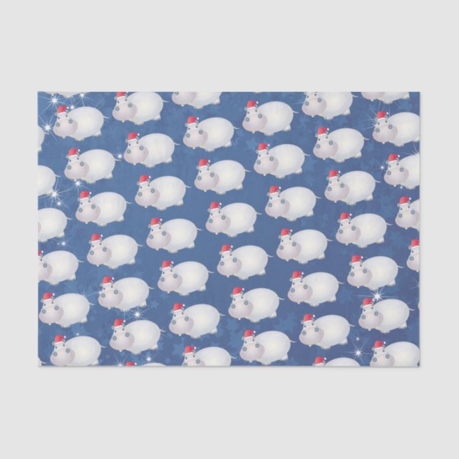 Christmas Hippo Santa Hat Hippopotamus Tissue Paper (Front)