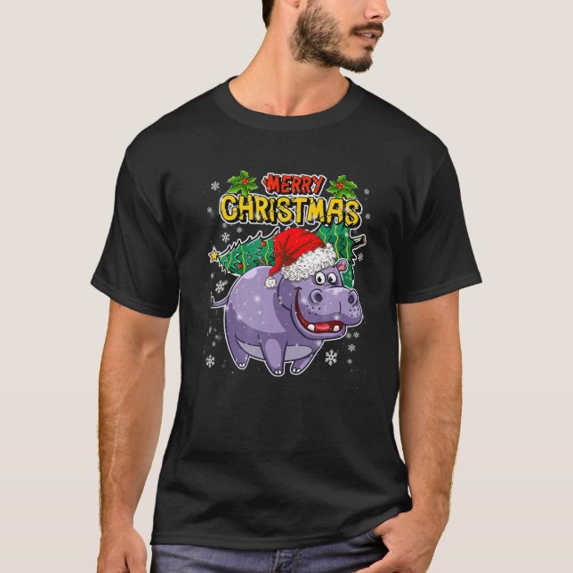 Christmas Hippo - Sweet Christmas Animals - Hippop T-Shirt (Front)