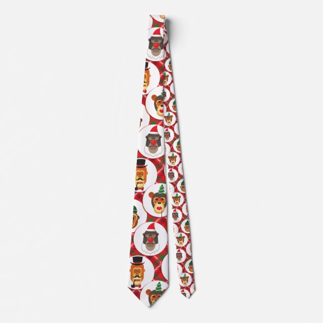 christmas hipster monkeys tie (Front)