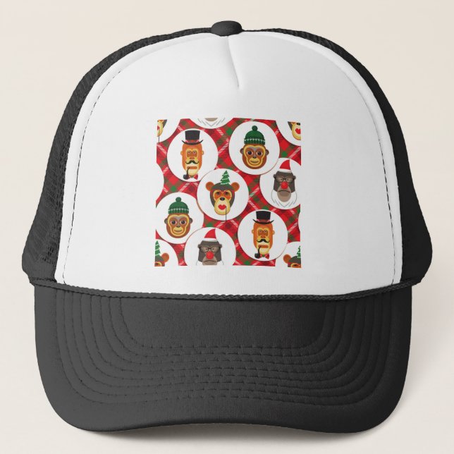 christmas hipster monkeys trucker hat (Front)