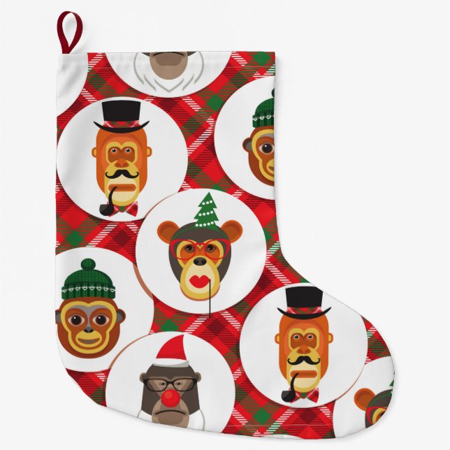 christmas hipster monkeys xmas stocking (Front)