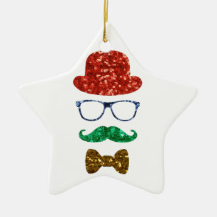 christmas hipster moustache ceramic ornament
