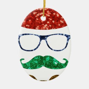 christmas hipster moustache ceramic ornament