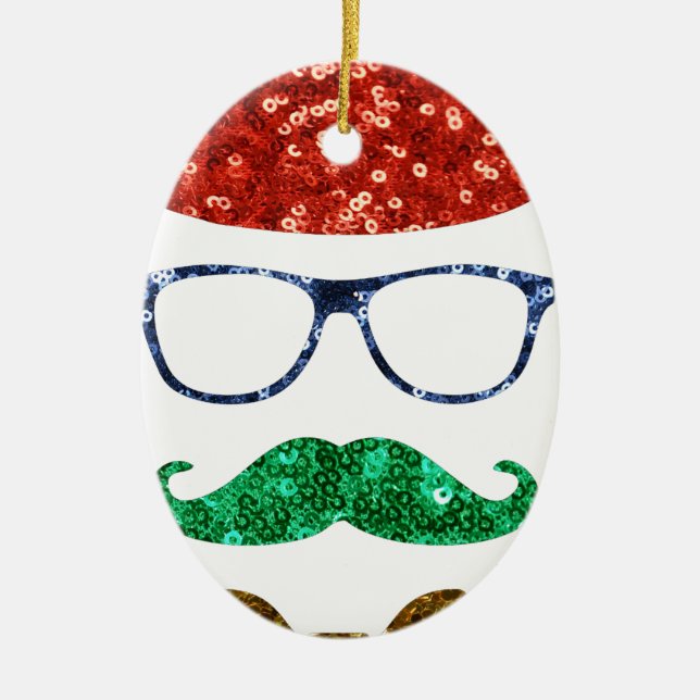 christmas hipster moustache ceramic ornament (Front)