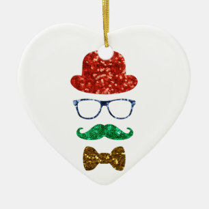 christmas hipster moustache ceramic ornament
