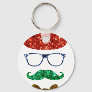 christmas hipster moustache keychain