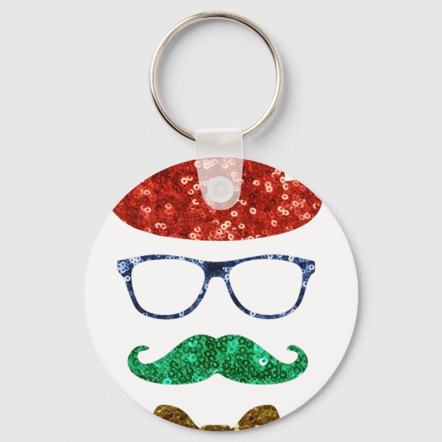 christmas hipster moustache keychain (Front)