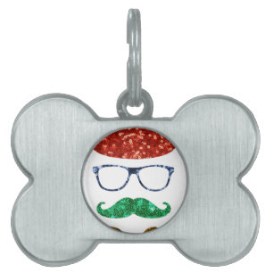 christmas hipster moustache pet tag
