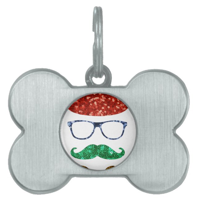 christmas hipster moustache pet tag (Front)