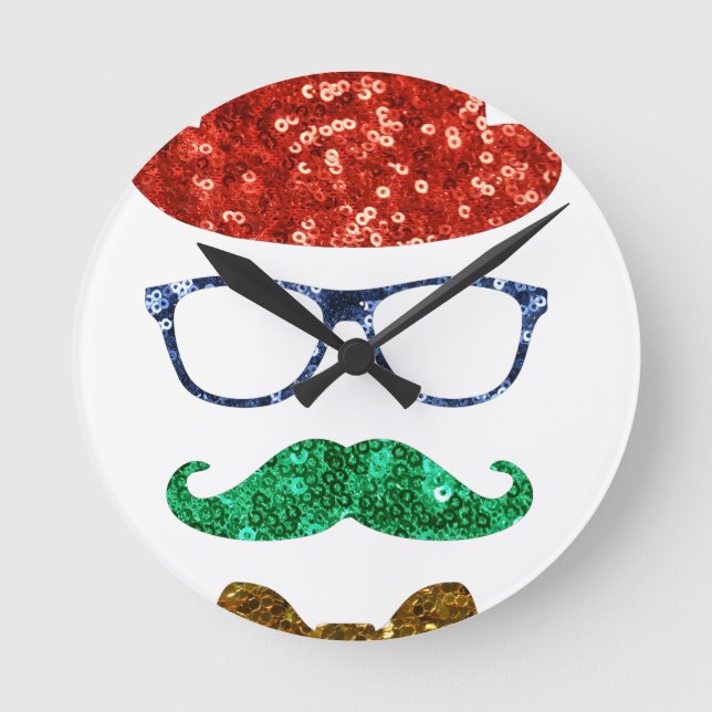 christmas hipster moustache round clock (Front)