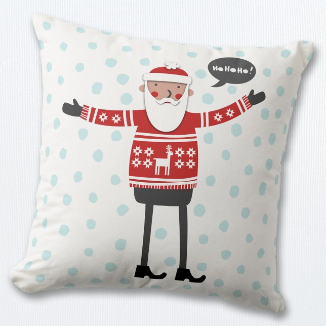 Christmas Hipster Santa Throw Pillow (Hipster Santa in skinny jeans Christmas pillow)