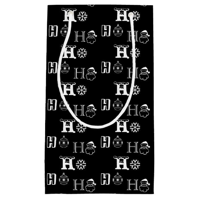 Christmas Ho Ho Ho black and white pattern cute Small Gift Bag (Front)
