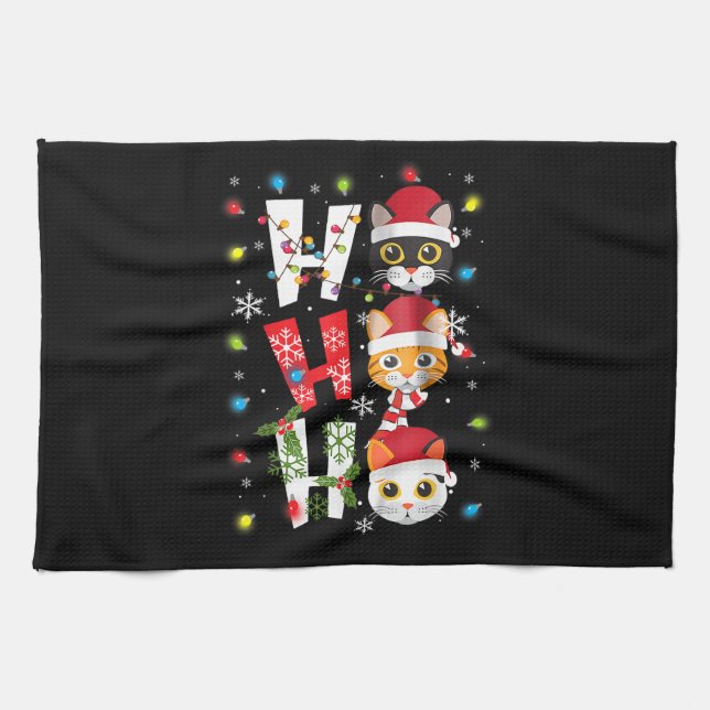Christmas Ho Ho Ho Cat Lovers Lights Pyjamas Funny Kitchen Towel (Horizontal)
