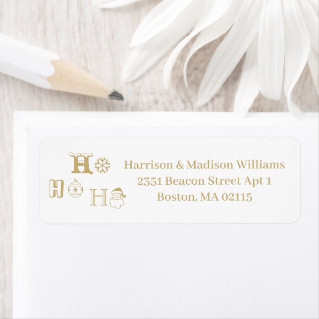 Christmas Ho Ho Ho gold & white Return Address  (Insitu)