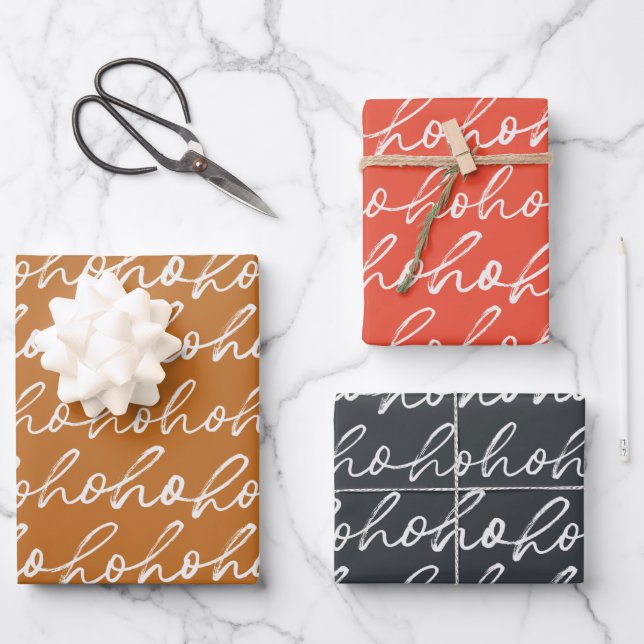 Christmas Ho Ho Ho Modern Handwritten Script Wrapping Paper Sheet (Front)