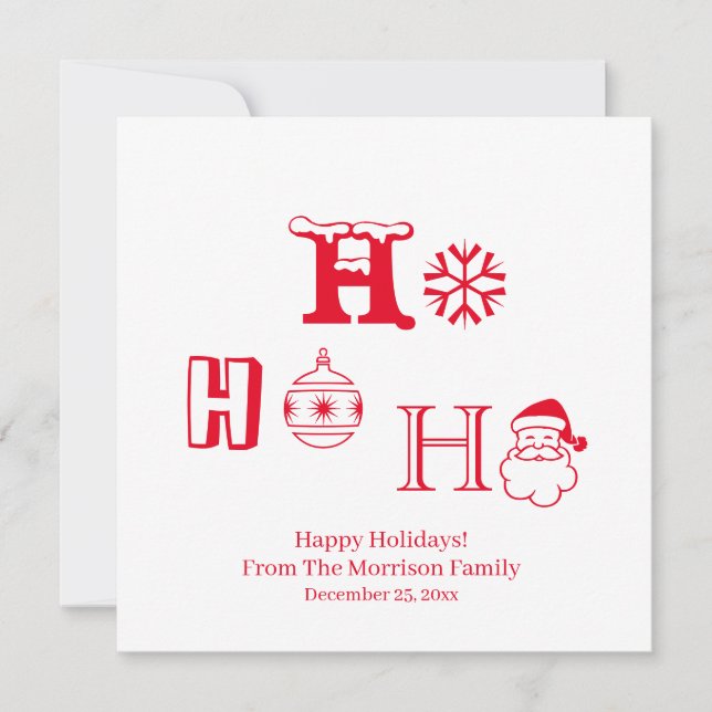 Christmas Ho Ho Ho red custom name date cute card (Front)