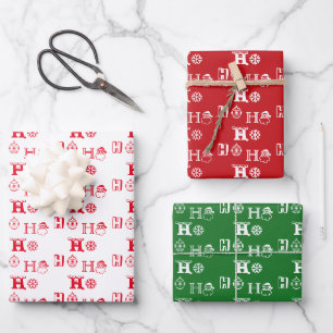 Christmas Ho Ho Ho red white green pattern cute Wrapping Paper Sheet