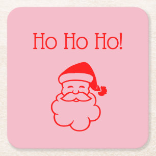 Christmas Ho Ho Ho Santa Pink Red 4Clara Square Paper Coaster
