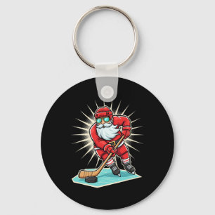 Christmas Hockey Santa Skating Puck Ice Merry Xmas Keychain