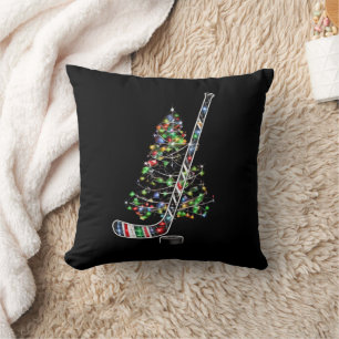 Christmas Hockey Sports Ball Santa Hat Xmas Throw Pillow