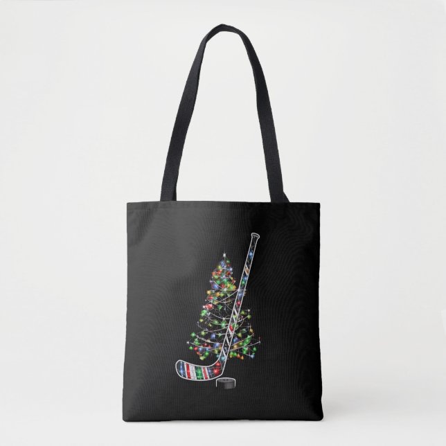 Christmas Hockey Sports Ball Santa Hat Xmas  Tote Bag (Front)