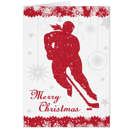 Christmas Hockey Women's Red Snowflakes Female Card
