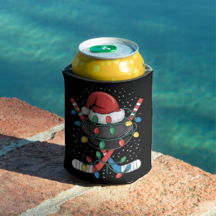 Christmas Hockey Xmas Santa Sports Hat Ball Can Cooler