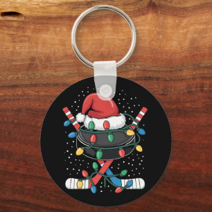 Christmas Hockey Xmas Santa Sports Hat Ball  Keychain