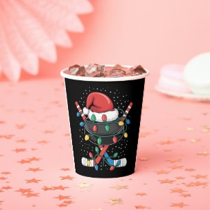 Christmas Hockey Xmas Santa Sports Hat Ball  Paper Cups