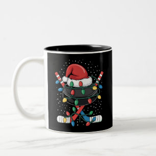 Christmas Hockey Xmas Santa Sports Hat Ball Two-Tone Coffee Mug