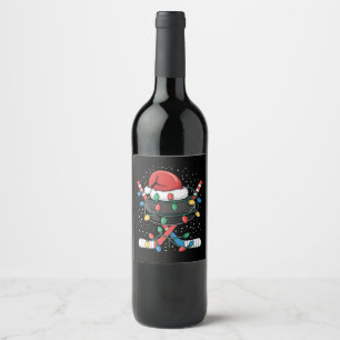 Christmas Hockey Xmas Santa Sports Hat Ball  Wine Label