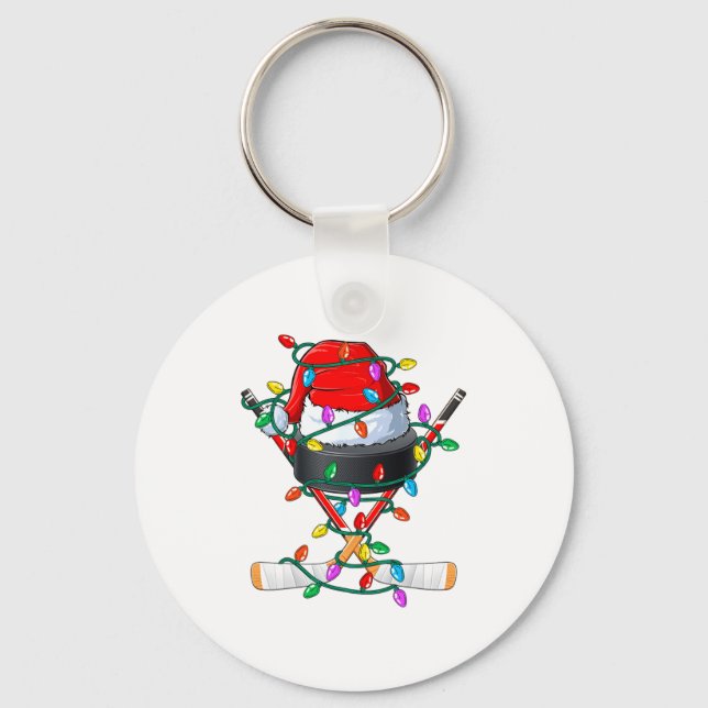 Christmas Hockey Xmas Santa Srts Hat Ball Kids B  Keychain (Front)