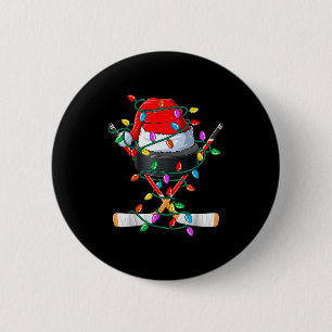 Christmas Hockey Xmas Santa Srts Hat Ball Kids Boy 2 Inch Round Button