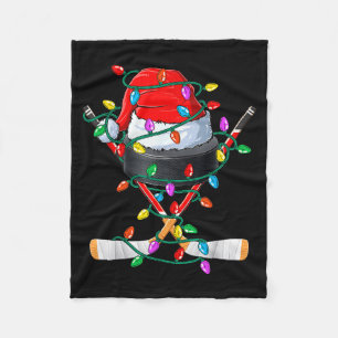 Christmas Hockey Xmas Santa Srts Hat Ball Kids Boy Fleece Blanket