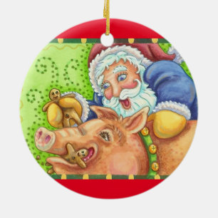 Christmas Hog And Santa ORNAMENT