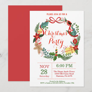Christmas Holiady Party Invitation Floral Wreath