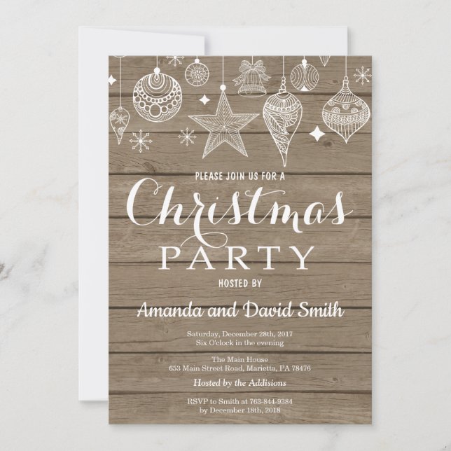 Christmas Holiady Party Invitation Rustic Ornament (Front)