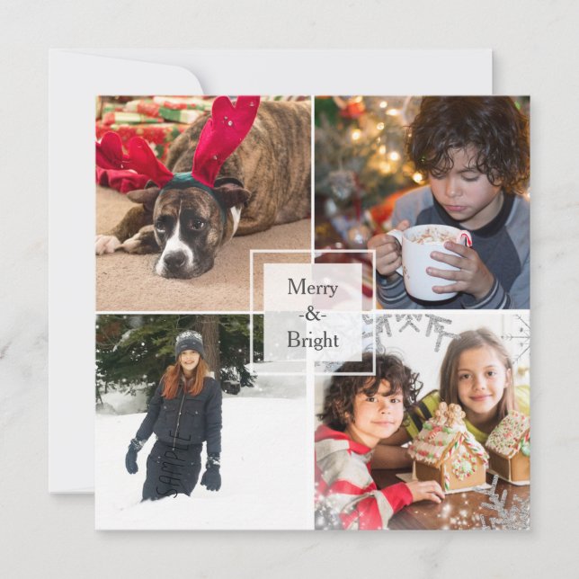 Christmas Holiday 4 Photo Greeting Custom Card (Front)