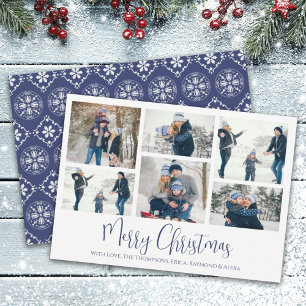 Christmas Holiday 6 Six Photo Navy Blue Snowflake Card