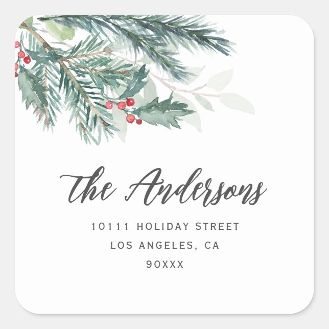 christmas holiday address square sticker (Front)