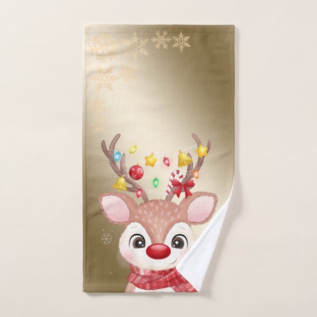 Christmas Holiday-Adorable Reindeer,Snowflakes  Bath Towel Set (Hand Towel)