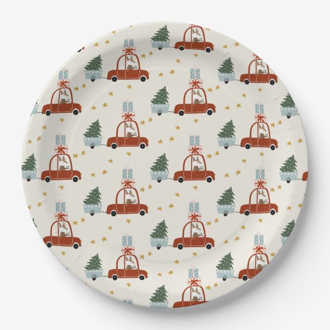 Christmas Holiday Animal Illustration Paper Plates (Front)
