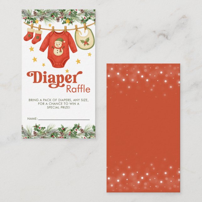 Christmas Holiday Baby Shower Diaper Raffle Ticket Enclosure Card (Front/Back)