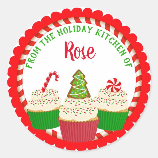 Christmas Holiday Baking Cupcake Classic Round Sticker (Front)