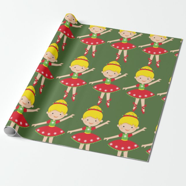Christmas Holiday Ballerina Wrapping Paper (Unrolled)
