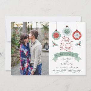 Christmas Holiday Baubles Holly Wedding Save The Date