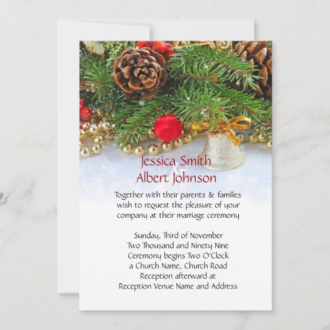 Christmas Holiday Bell Wedding Invite (Front)