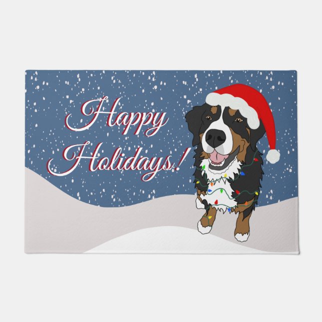 Christmas Holiday Bernese Mountain Dog  Doormat (Front)