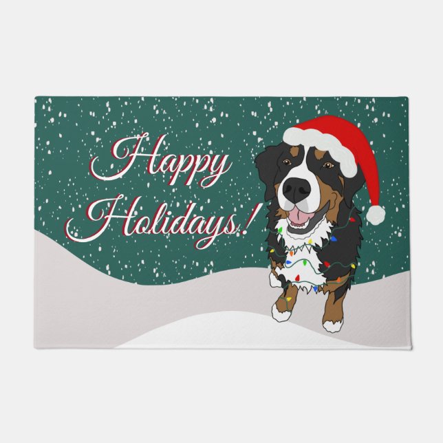 Christmas Holiday Bernese Mountain Dog  Doormat (Front)