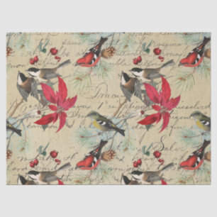 Christmas Holiday Bird and Poinsettia Decoupage Tissue Paper